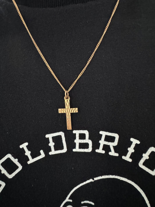 Vintage 9ct yellow gold faceted cross pendant