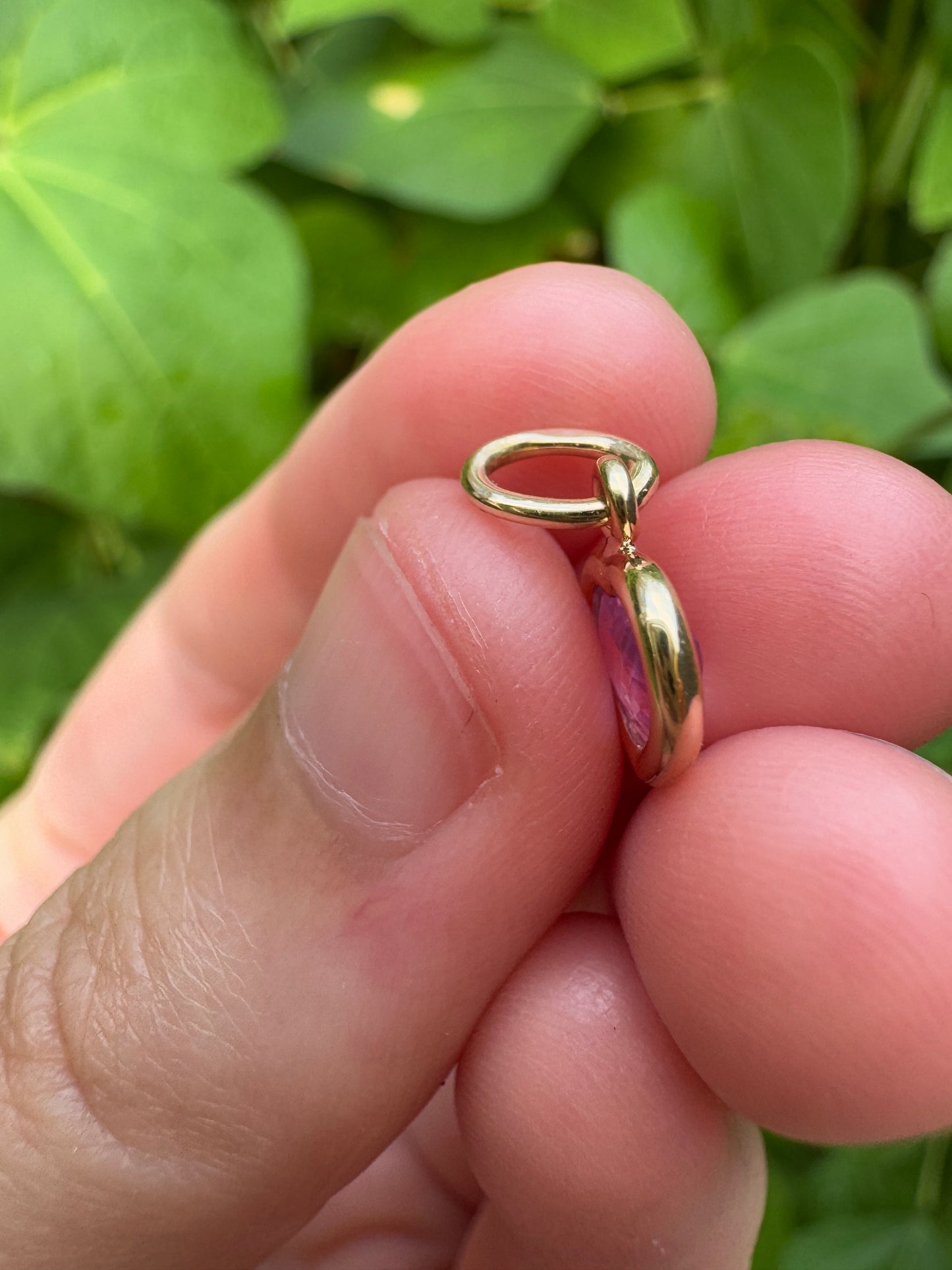 Custom 9ct yellow gold 0.77ct pink sapphire heart bezel set pendant