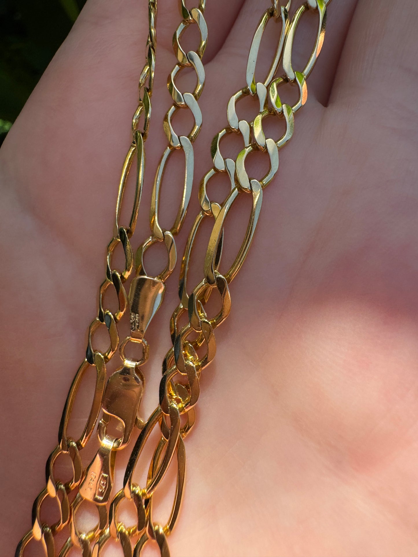 Vintage 9ct yellow gold flat figaro chain, 54.5cm / 21.5 inches long