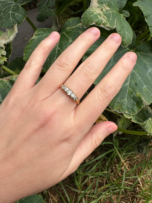 Antique Australian 18ct yellow gold five stone 0.42ct TCW old mine cut diamond ring