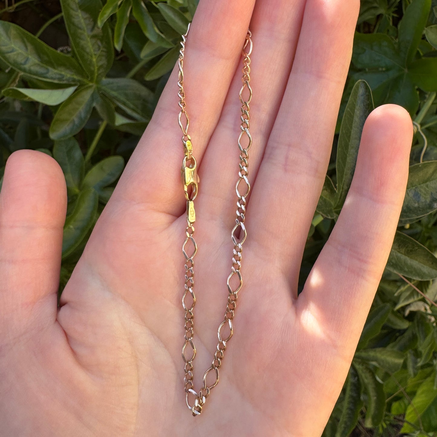 Vintage Italian 9ct yellow gold flat figaro bracelet, 20.5cm / 8.1 inches long