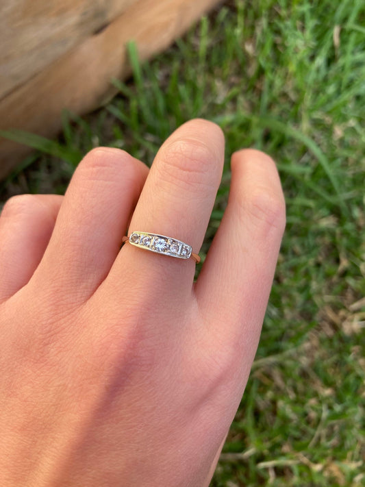 Vintage Art Deco style 18ct yellow gold five stone ring