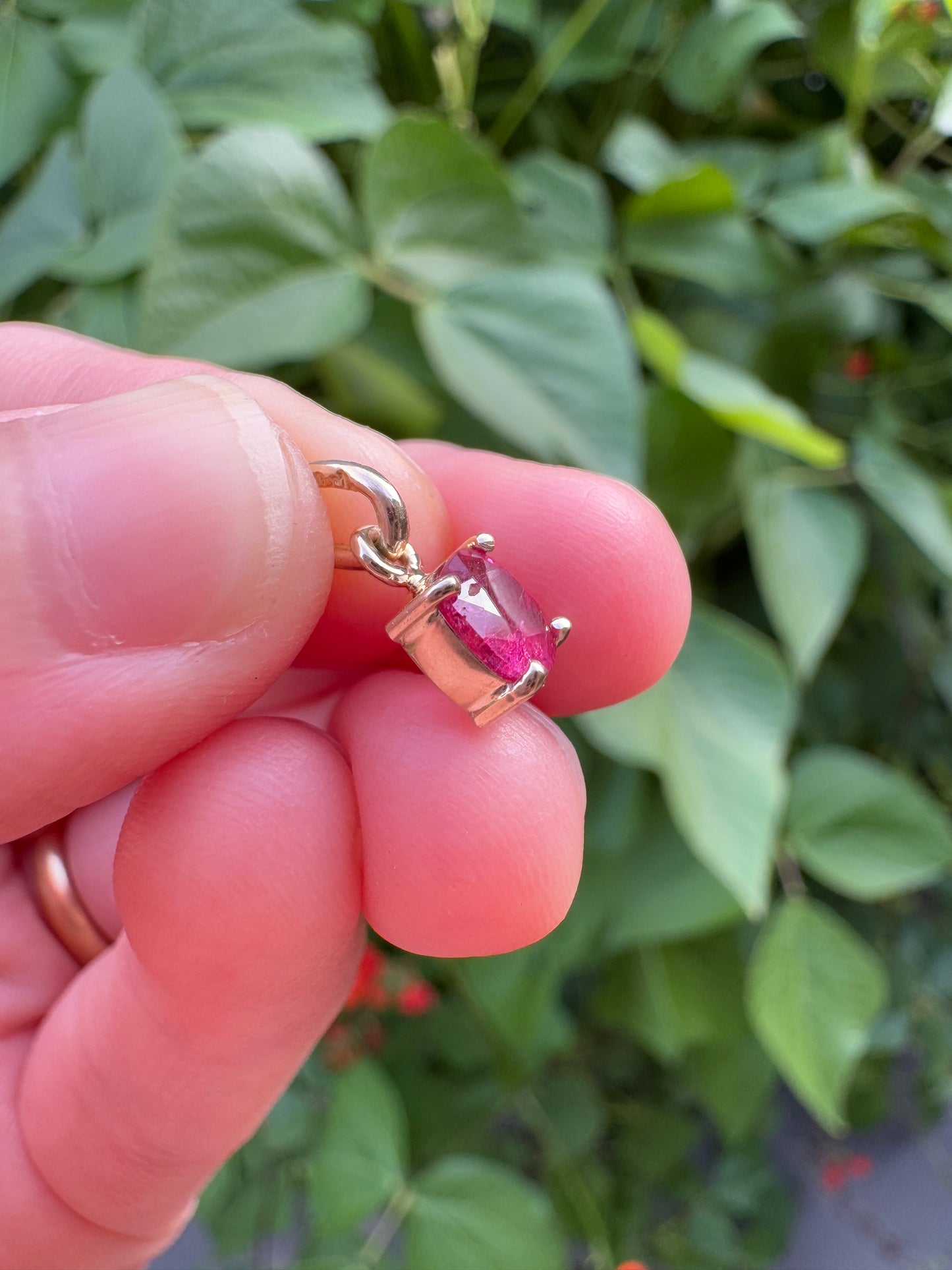 Custom 9ct yellow gold 0.83ct cushion cut ruby claw set pendant