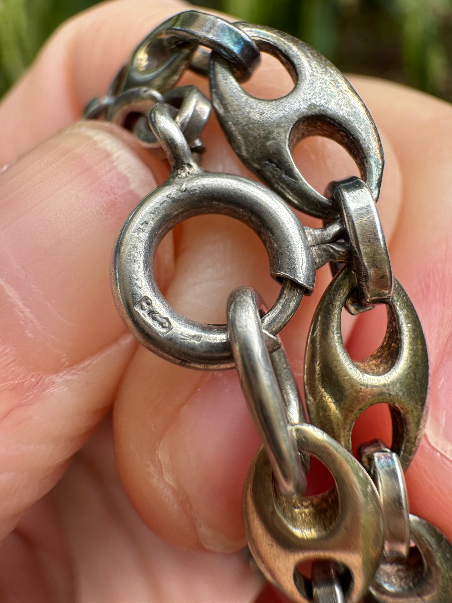 Vintage silver two tone puffy mariner/Gucci link chain, 72cm / 28.35 inches long