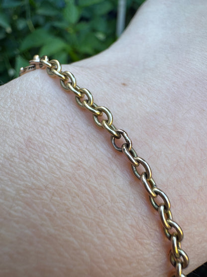 Antique 9ct rosy yellow gold cable link bracelet, 18cm / 7.1 inches long