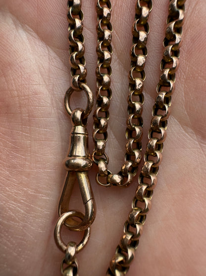 Antique 9ct rose gold belcher chain, 45cm / 17.7 inches long