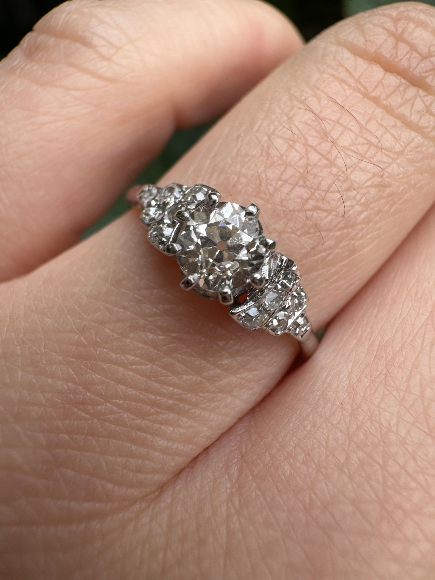 Antique 18ct white gold 0.44ct old mine cut diamond and 0.18ct TCW old single cut diamond ring