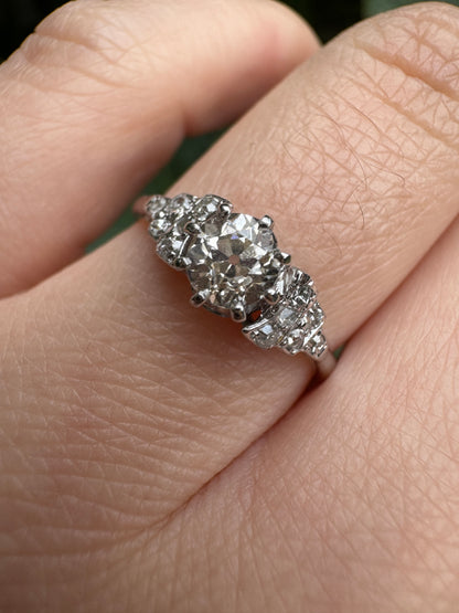 Antique 18ct white gold 0.44ct old mine cut diamond and 0.18ct TCW old single cut diamond ring