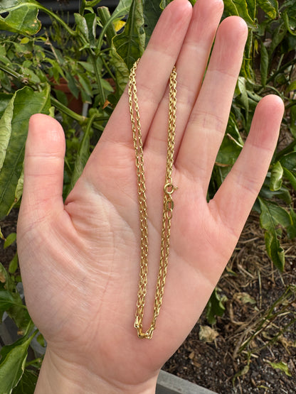 Vintage Italian 18ct yellow gold hayseed/barleycorn link chain, 49cm / 19.29 inches long