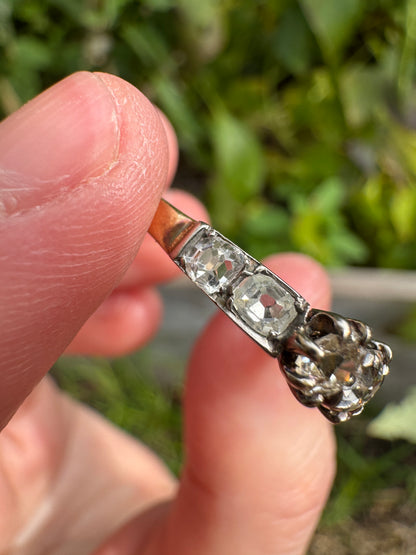 Antique 18ct gold old mine cut diamond trilogy ring