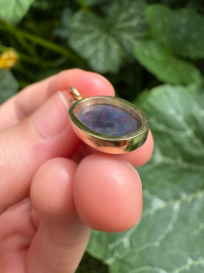 Custom handmade recycled 9ct yellow gold 3.01ct dark opal cabochon bezel set pendant