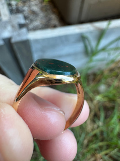 Antique Australian Dempster 15ct yellow gold bloodstone signet ring