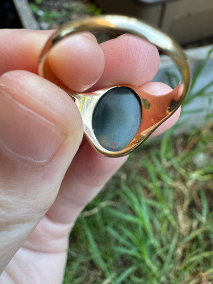 Antique Australian Dempster 15ct yellow gold bloodstone signet ring