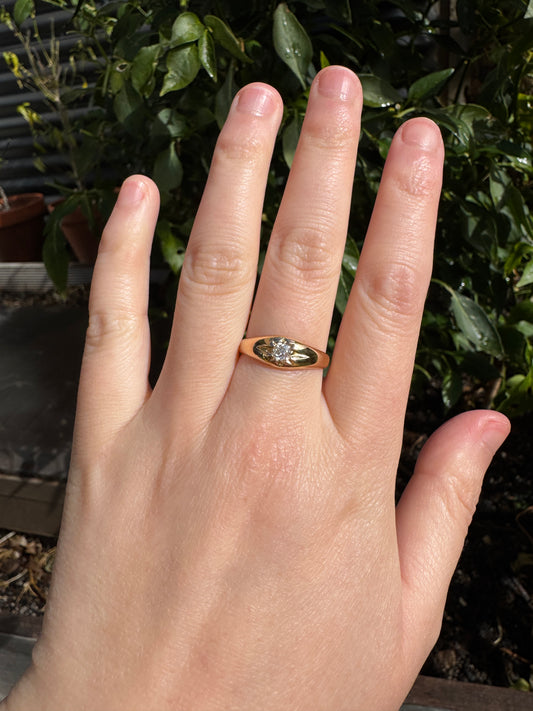 Antique 18ct yellow gold 0.3ct old mine cut diamond starset gypsy ring