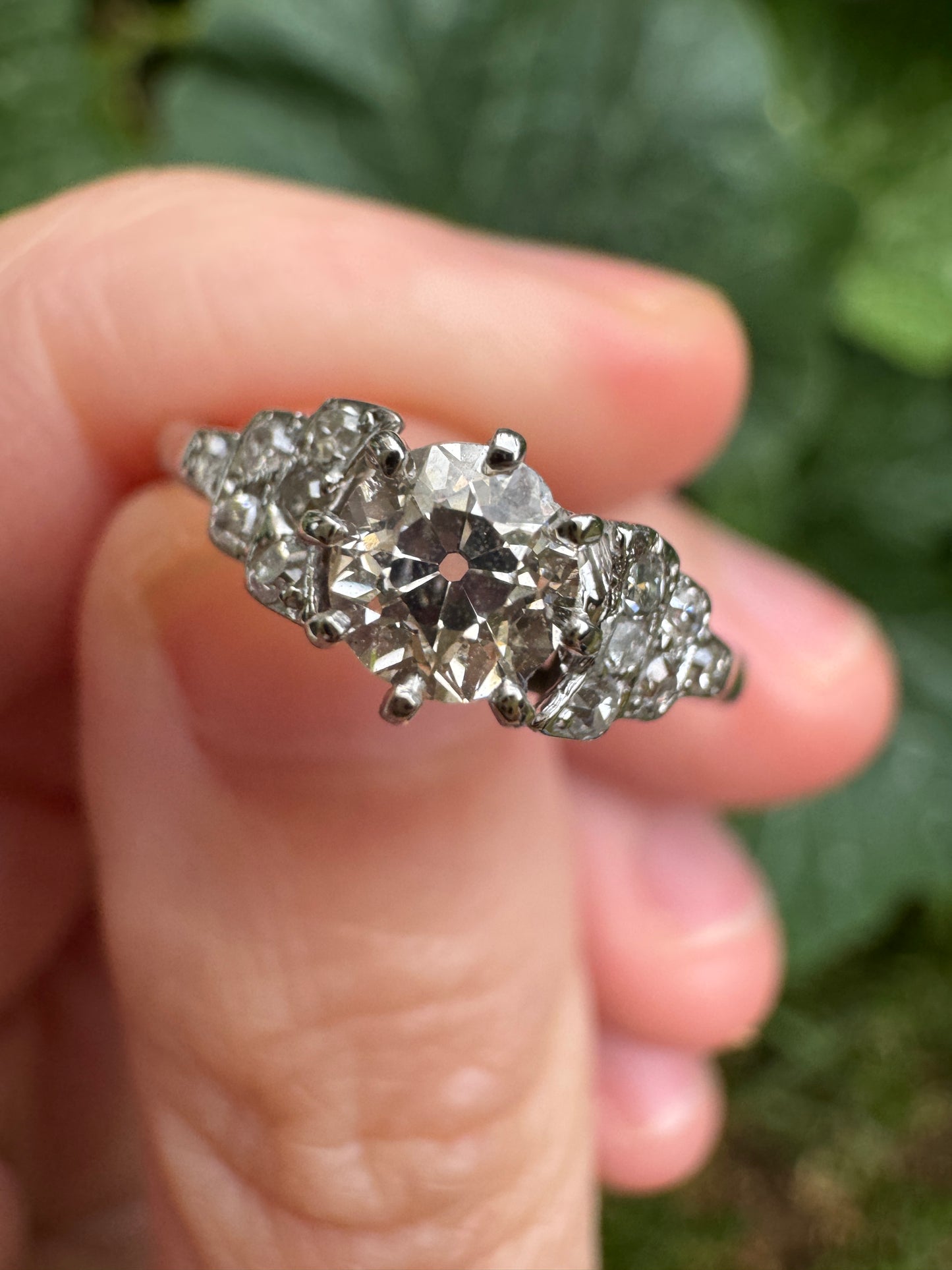 Antique 18ct white gold 0.44ct old mine cut diamond and 0.18ct TCW old single cut diamond ring