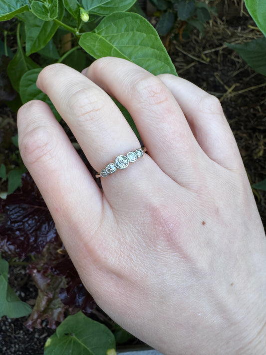 Antique 18ct yellow gold five stone 0.5ct TCW old mine cut diamond bezel set ring
