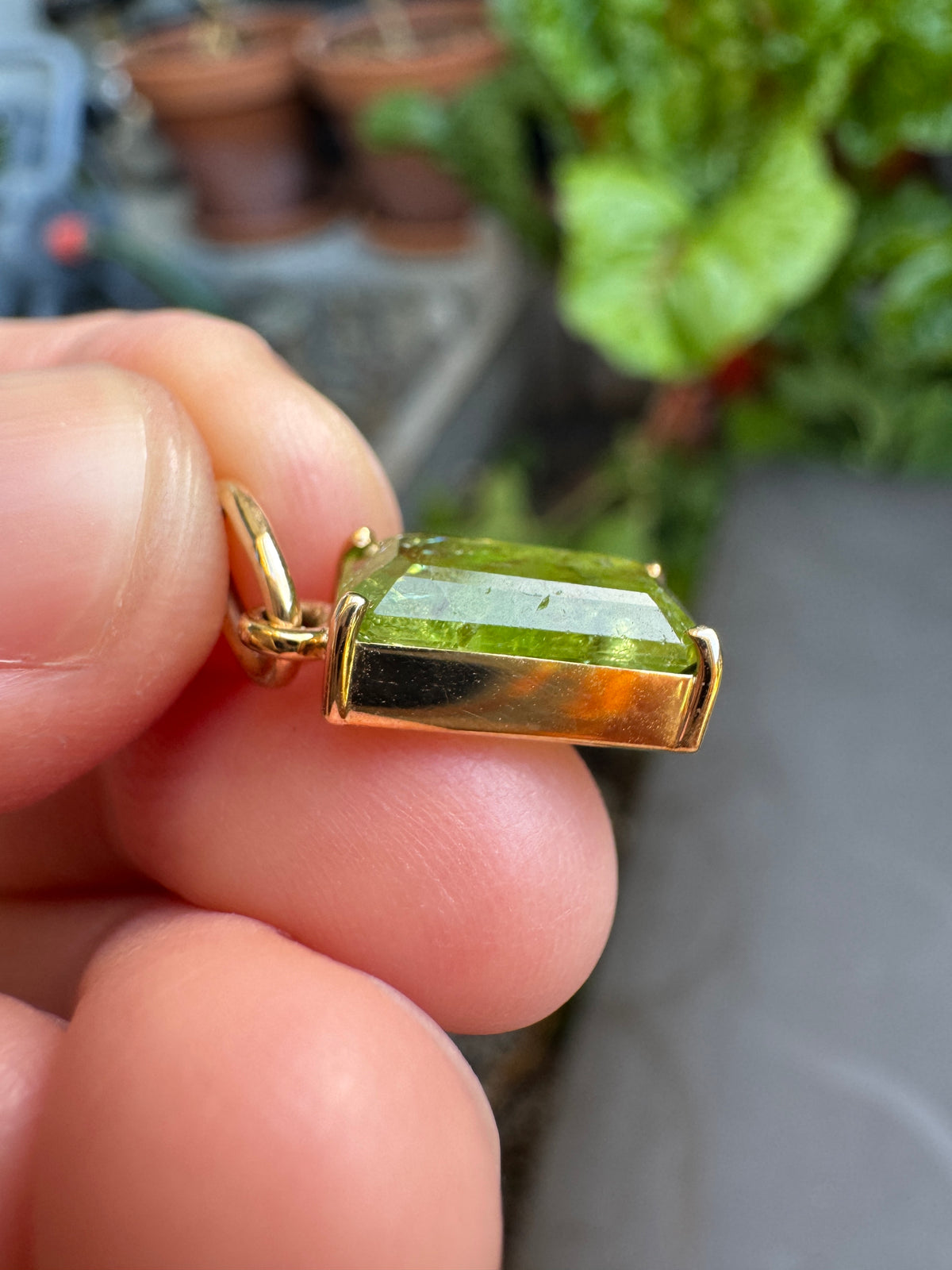 Handmade 9ct gold natural green Mali garnet pendant