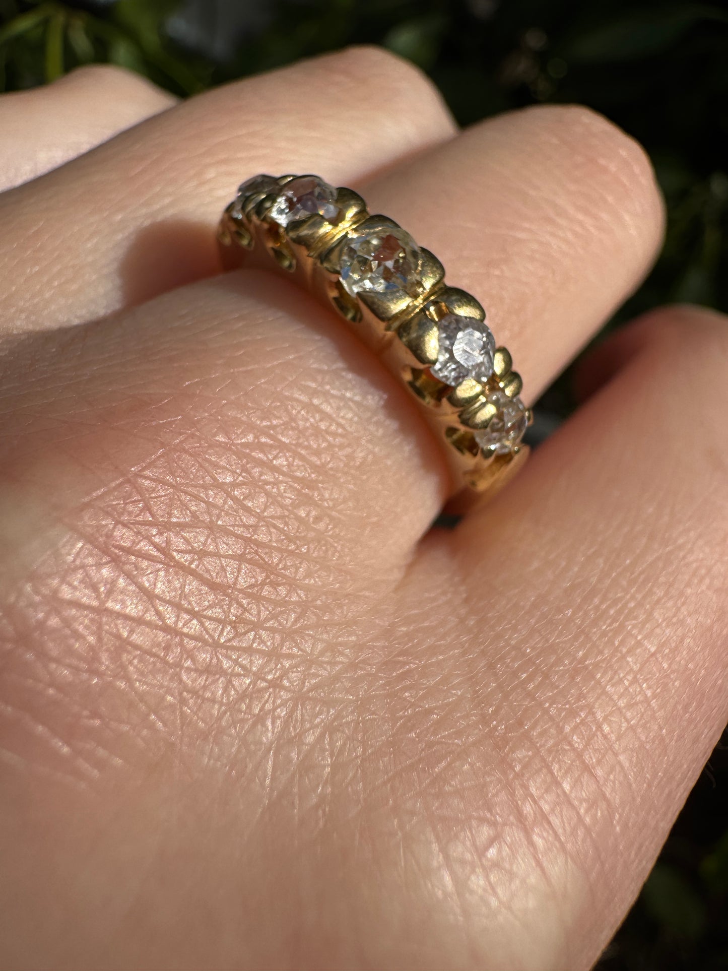 Vintage 18ct yellow gold five stone 1ct TCW old mine cut diamond ring