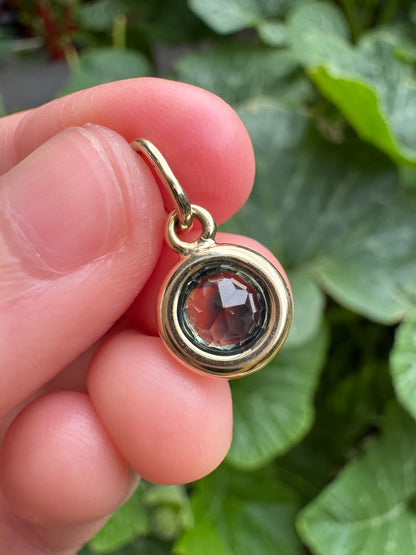 Custom handmade recycled 9ct yellow gold 1.03ct Australian parti sapphire bezel set pendant