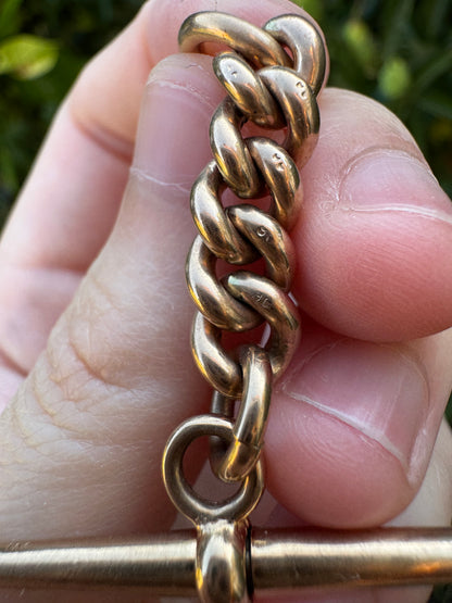 Antique 9ct yellow gold t-bar with extra gold links