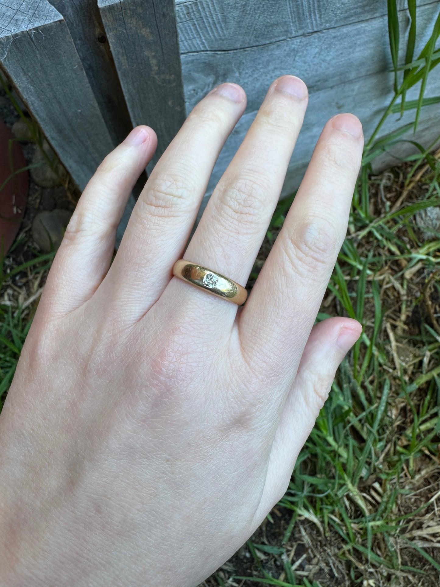 Vintage Austrian 14ct yellow gold 0.16ct old mine cut diamond gypsy ring