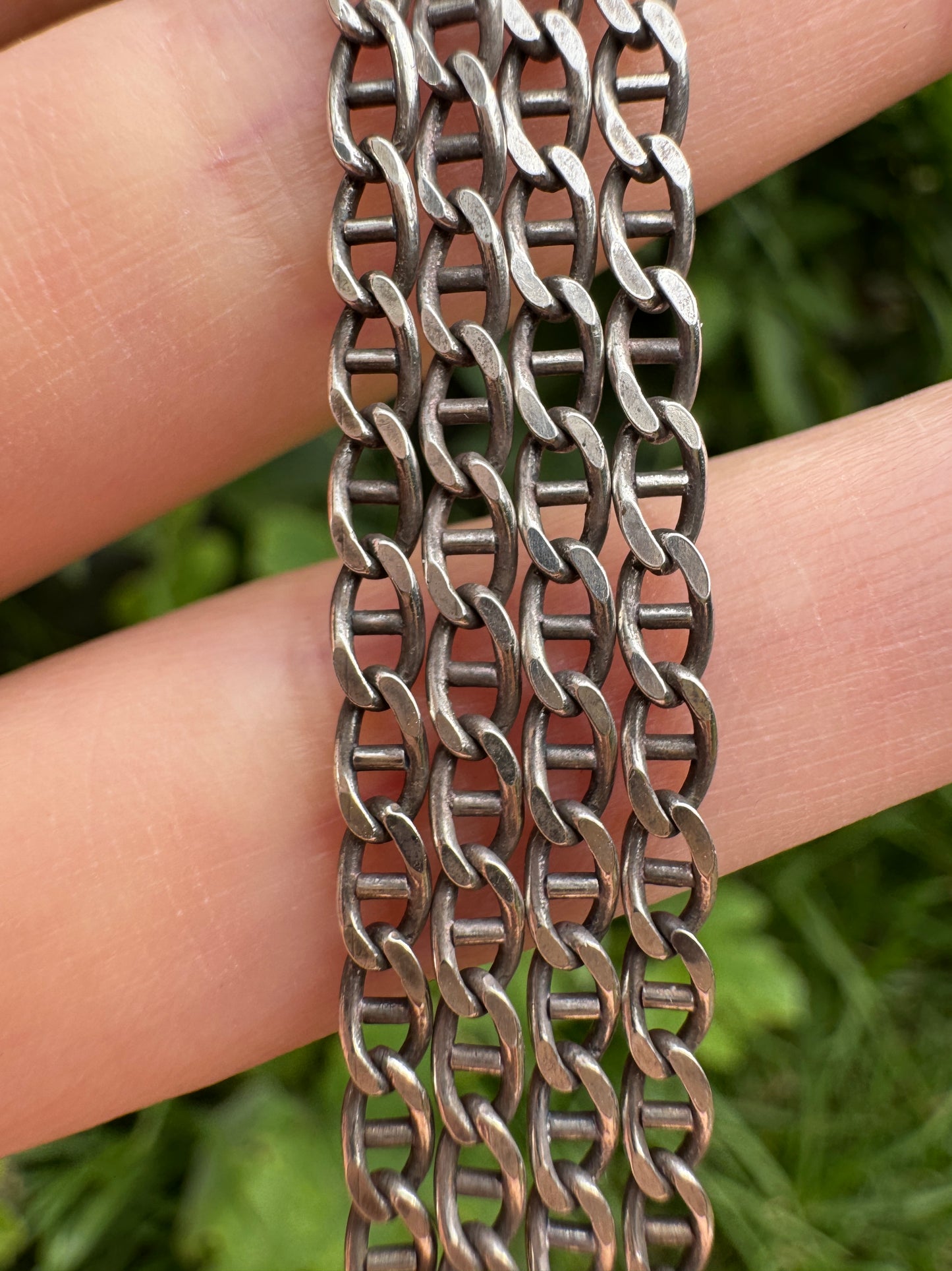 Vintage Italian sterling silver flat mariner link chain, 60cm / 23.62 inches long
