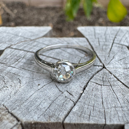Vintage 18ct white gold 0.57ct old mine cut diamond bezel set solitaire ring