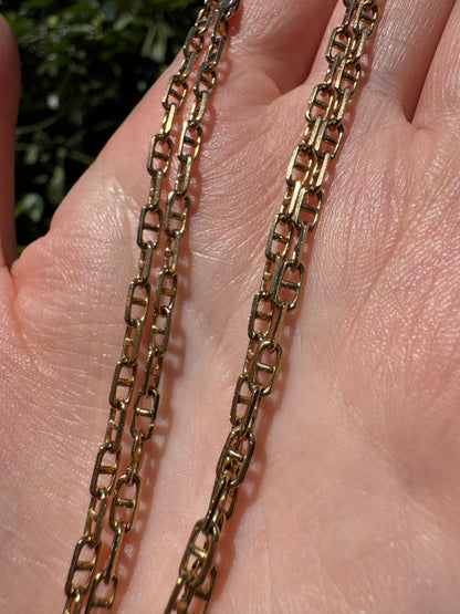 Vintage 9ct yellow gold mariner link chain, 66cm / 25.98 inches long