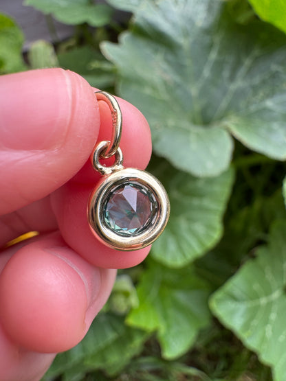 Custom handmade recycled 9ct yellow gold 1.08ct Australian parti sapphire bezel set pendant