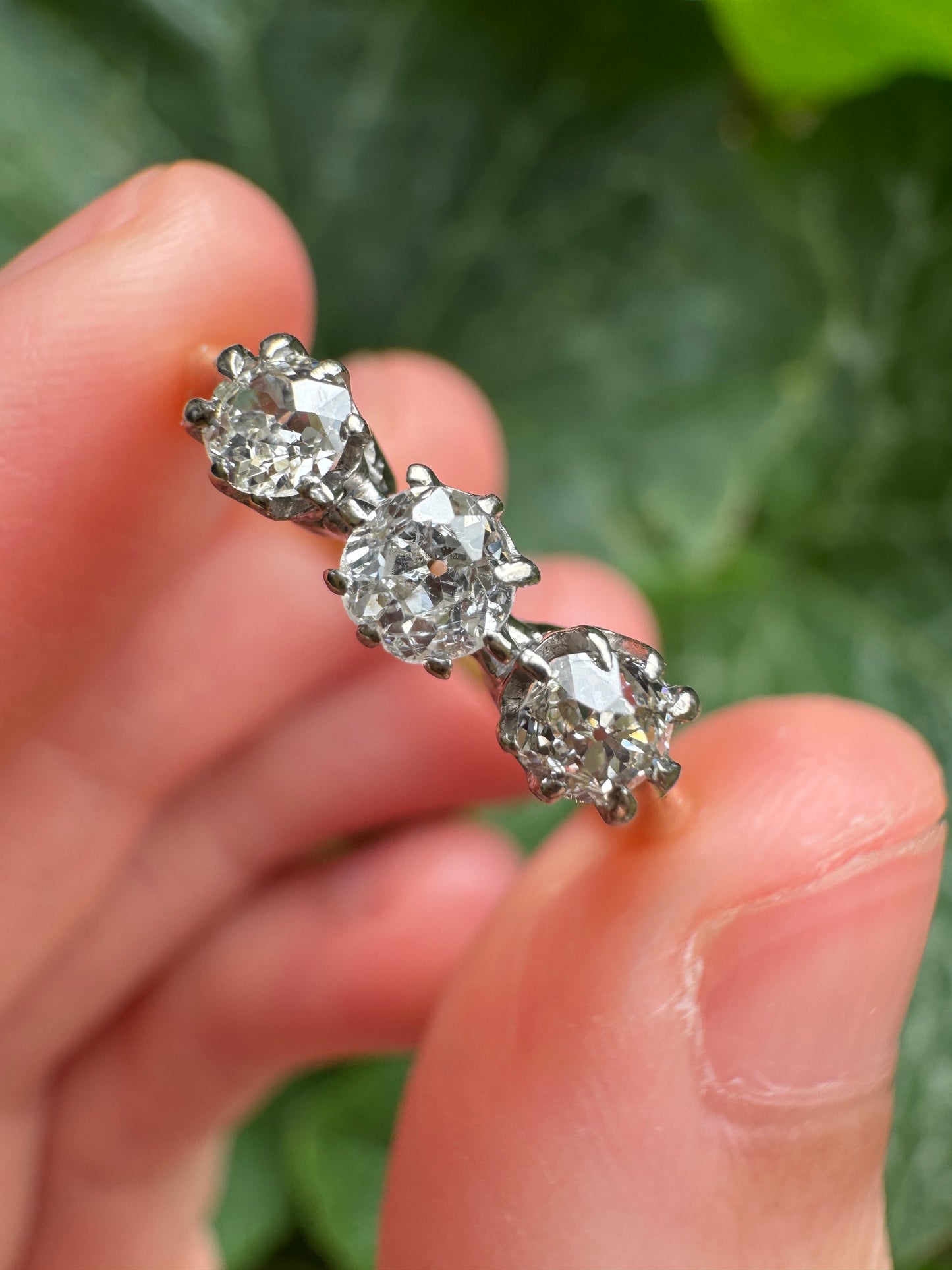 Antique Australian 18ct yellow gold three stone 0.44ct TCW old mine cut diamond ring