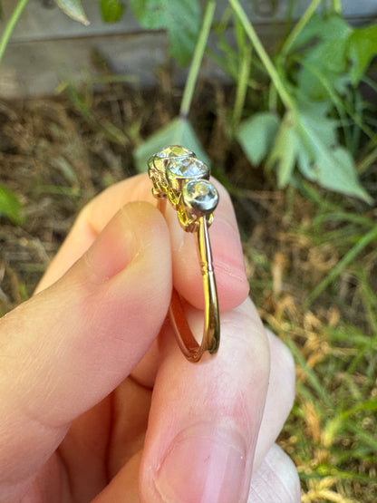 Vintage 18ct yellow gold and platinum five stone 0.69ct TCW old mine cut diamond bezel set ring
