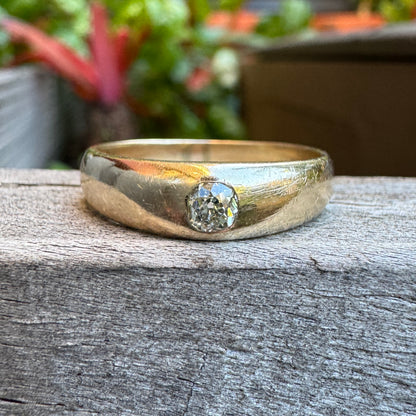 Vintage Austrian 14ct yellow gold 0.16ct old mine cut diamond gypsy ring