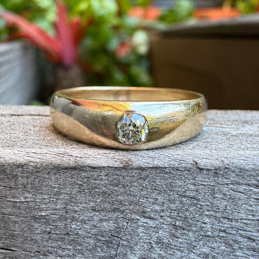 Vintage Austrian 14ct yellow gold 0.16ct old mine cut diamond gypsy ring