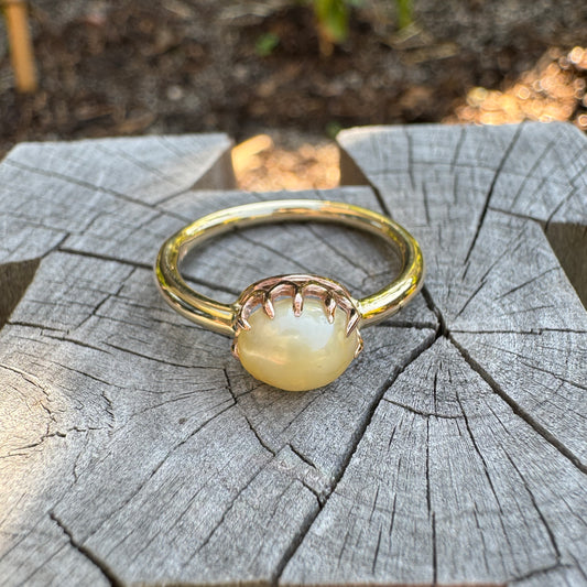 Custom 9ct yellow gold pearl stickpin conversion ring