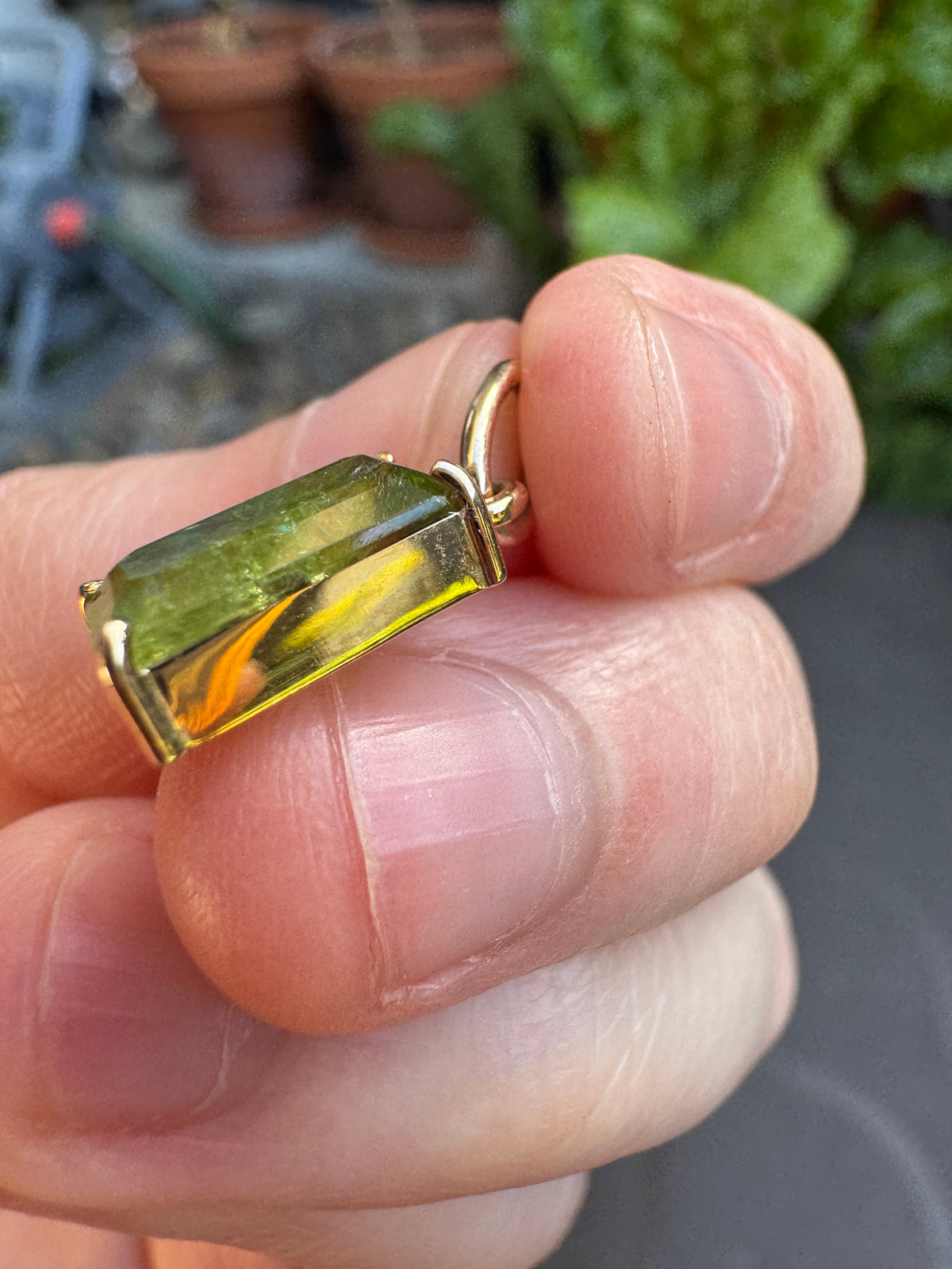Handmade 9ct gold natural green Mali garnet pendant