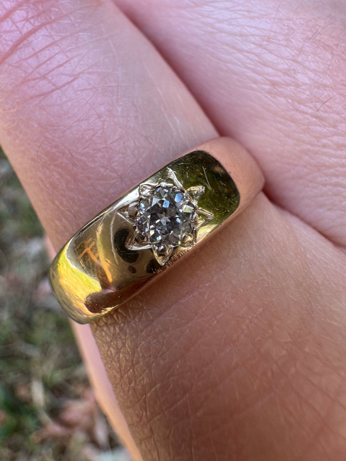 Antique Australian 15ct yellow gold 0.27ct old mine cut diamond starset gypsy ring