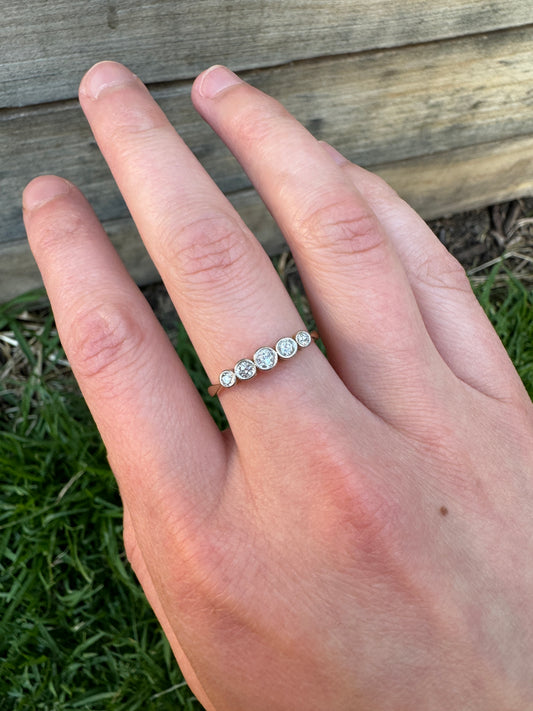 Vintage 18ct yellow gold and platinum 0.22ct TCW five stone bezel set old European cut diamond ring
