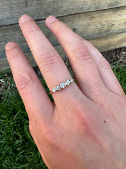 Vintage 18ct yellow gold and platinum 0.22ct TCW five stone bezel set old European cut diamond ring