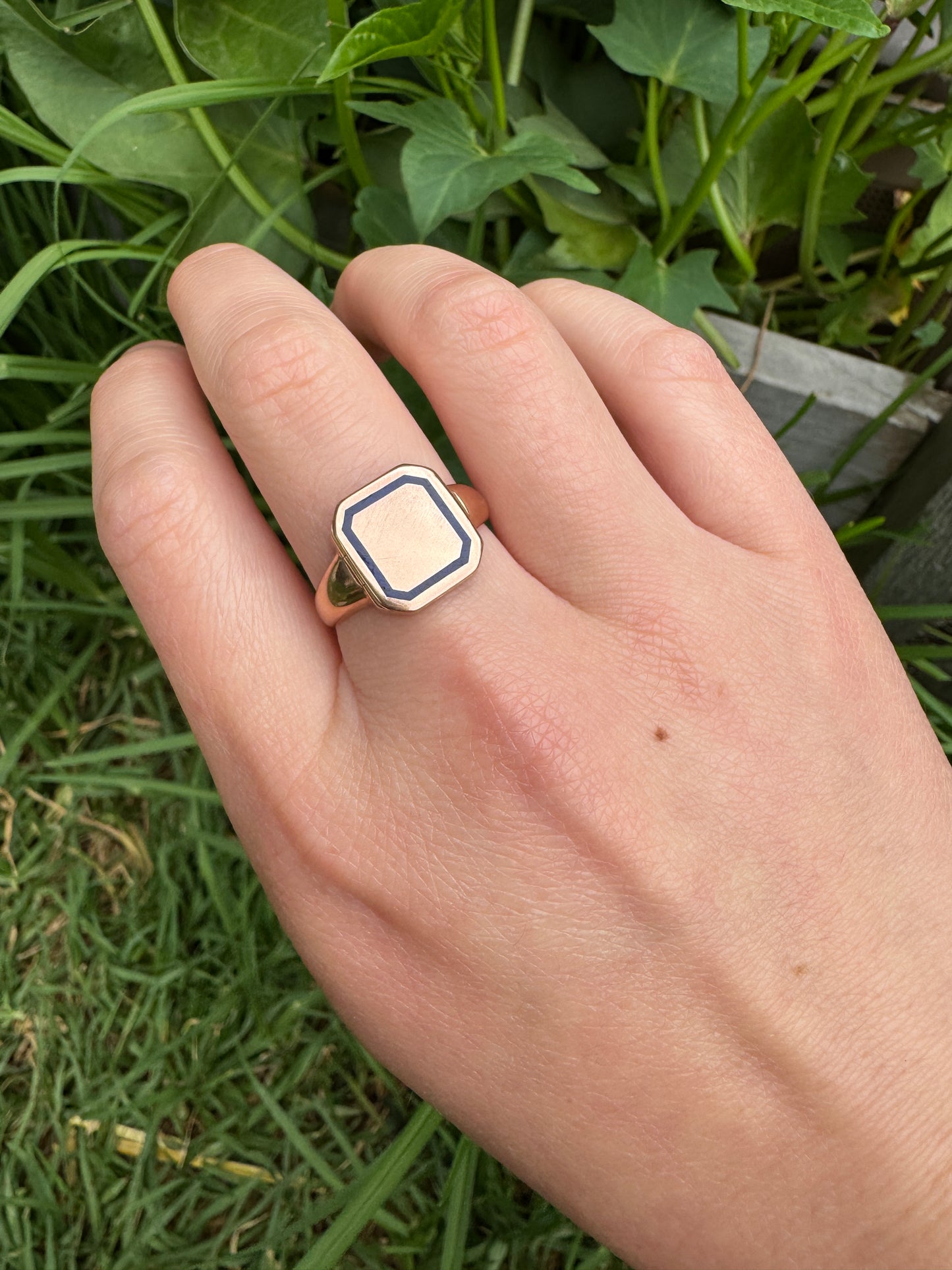 Antique Australian 9ct rosy yellow gold and enamel 'poison' signet ring