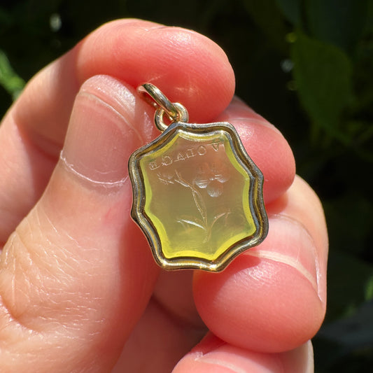 Antique gilt metal 'Volage' butterfly and flower agate intaglio pendant