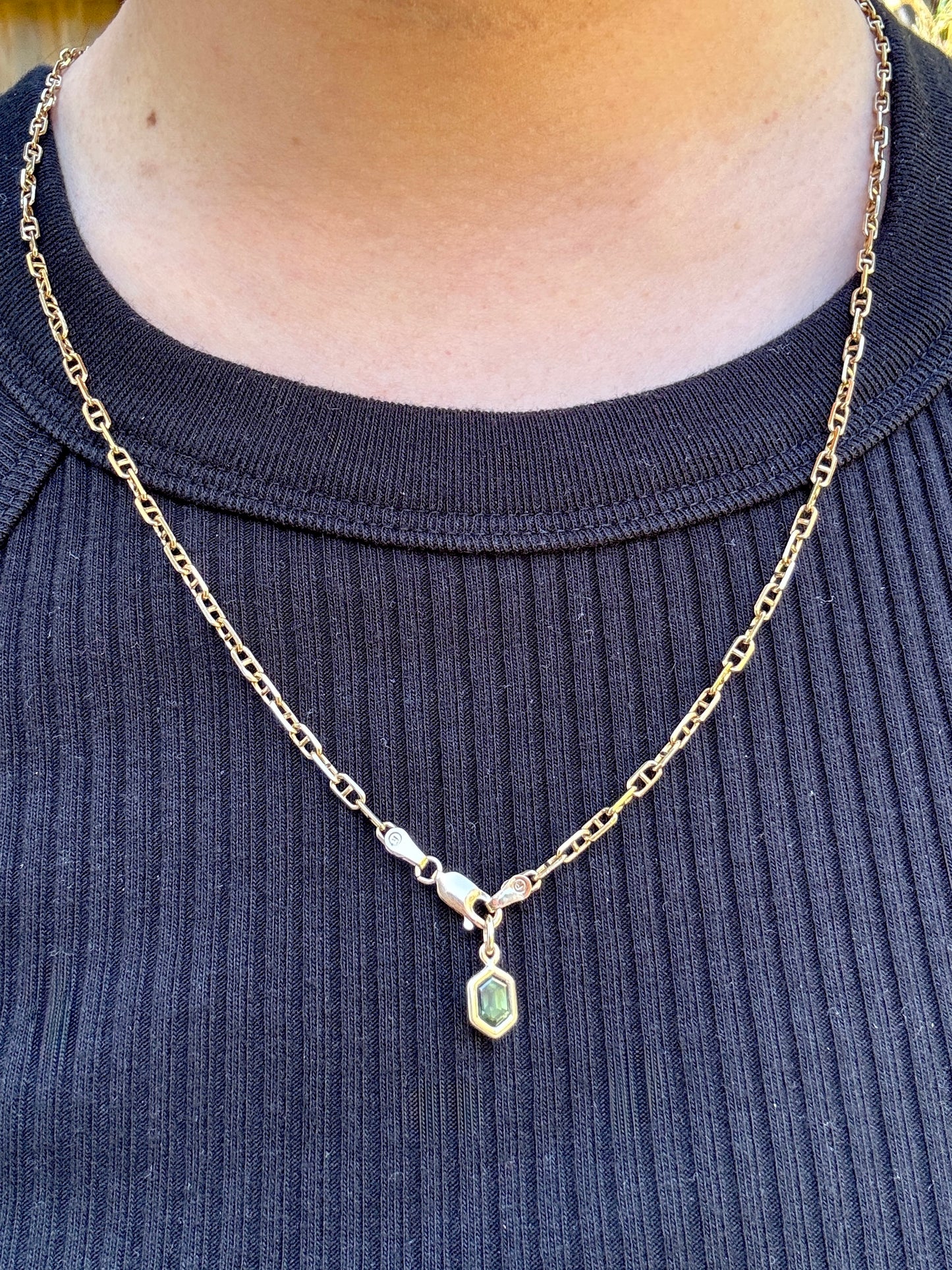 Custom handmade 9ct yellow gold 0.88ct hexagonal Australian parti sapphire bezel set pendant