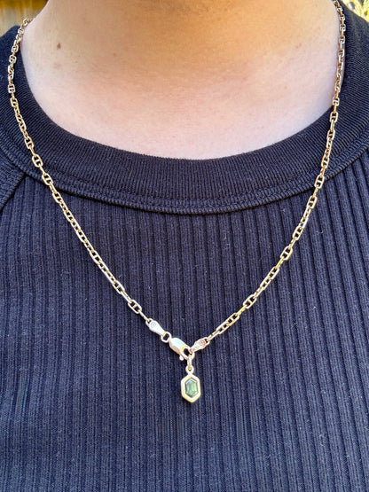 Custom handmade 9ct yellow gold 0.88ct hexagonal Australian parti sapphire bezel set pendant