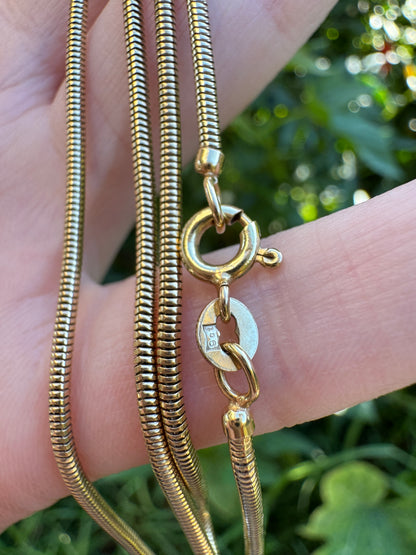 Vintage 9ct yellow gold snake chain, 51cm / 20.08 inches long