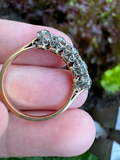Vintage 18ct yellow gold five stone 1.2ct TCW old mine cut diamond ring