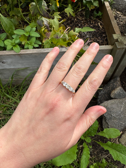 Antique 18ct gold old mine cut diamond five stone ring
