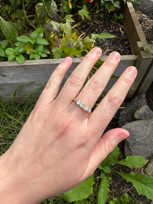 Antique 18ct gold old mine cut diamond five stone ring