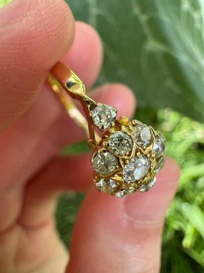Antique 18ct yellow gold 0.55ct TCW old mine cut diamond starry cluster ring