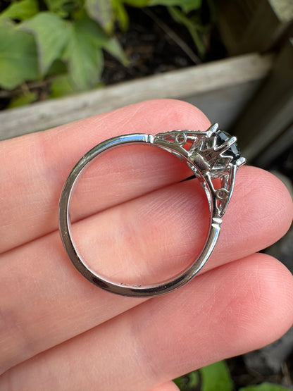 Antique platinum natural Australian parti sapphire and diamond ring