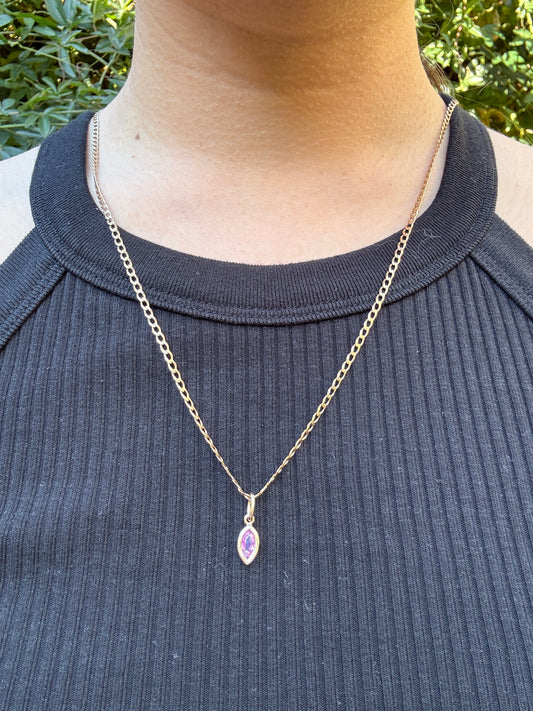 Custom 9ct yellow gold marquise cut 0.54ct pink sapphire bezel set pendant