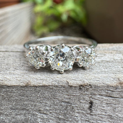 Vintage 18ct gold old mine cut diamond trilogy ring